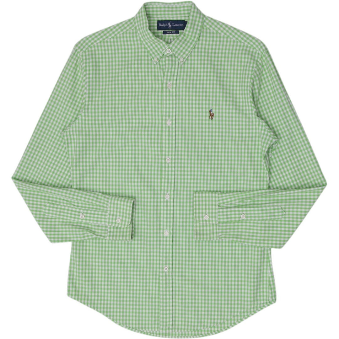 Mens Ralph Lauren Slim Fit Shirt Green Gingham  Check Button Down Size M