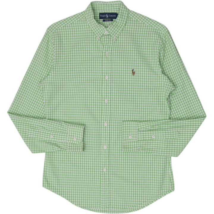 Mens Ralph Lauren Slim Fit Shirt Green Gingham  Check Button Down Size M