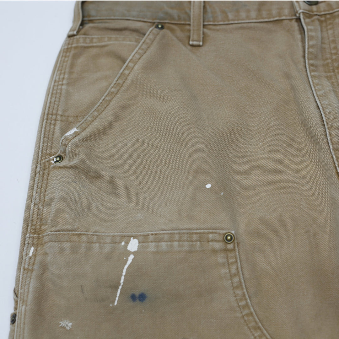 Mens Carhartt B136 Double-Knee Carpenter Pants Distressed Brown Washed Duck