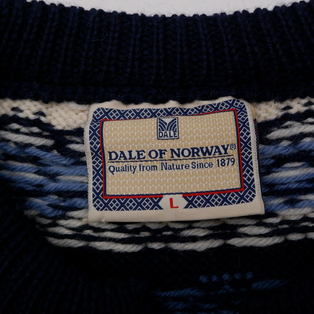 Vintage Mens Dale of Norway Cardigan Sweater Navy Blue Wool Nordic Pattern