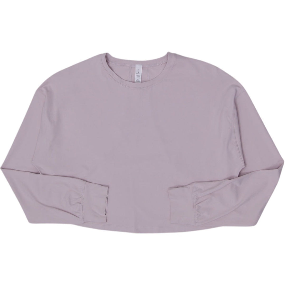 Ladies Cropped Oversized Long Sleeve Crewneck Pullover T-Shirt Size 4
