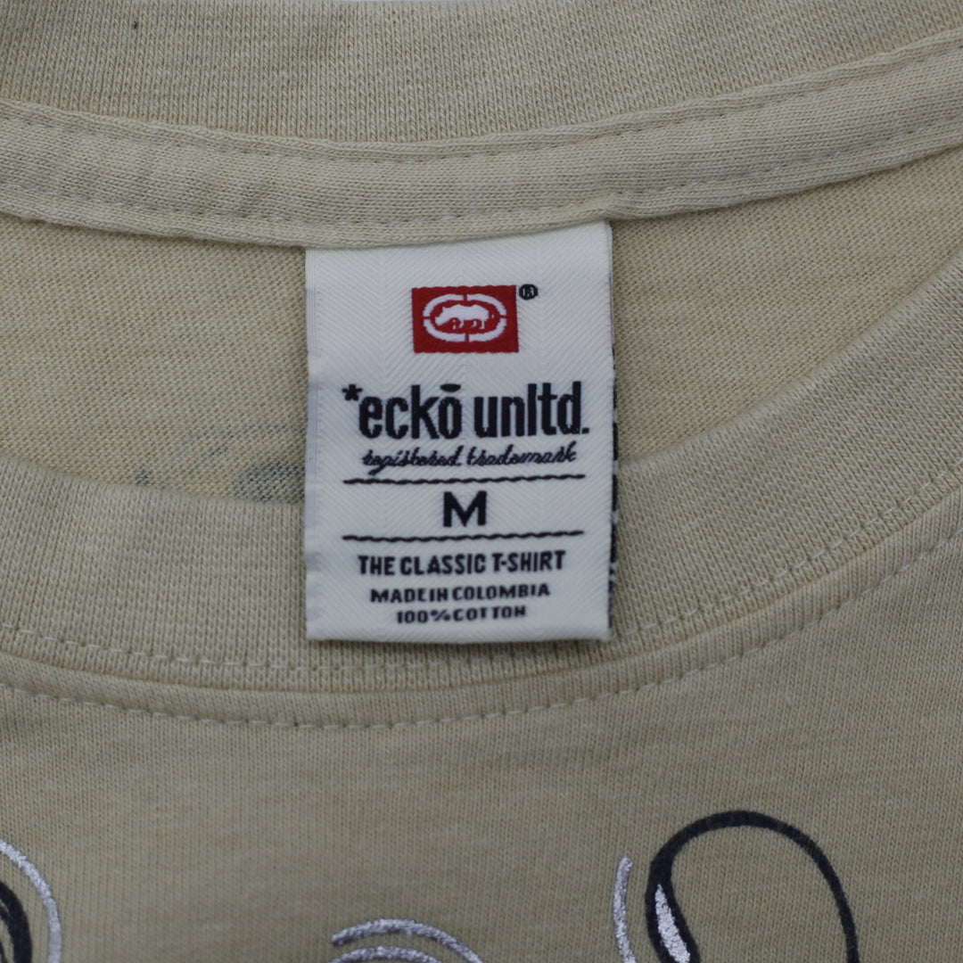 Y2K Mens Eckō Unltd. Rhino Graphic T-Shirt - Tan / Beige Size Medium