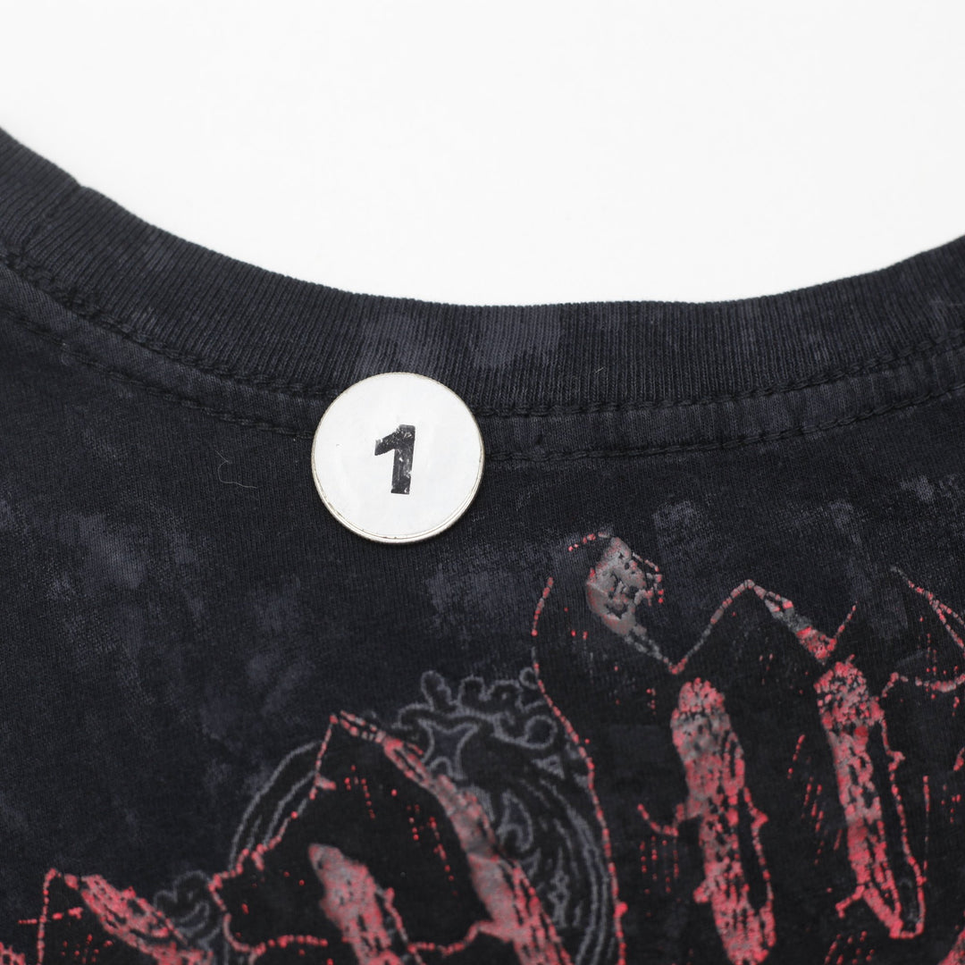 Y2K Mens Throwdown Affliction XL Black Double Sided Skull Cross Graphic T-Shirt