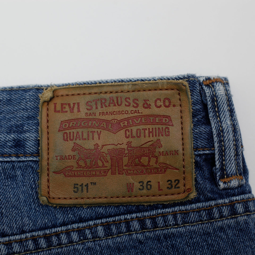 Levis 511 Washed Blue Fringe Casual Style Denim Shorts Size 36