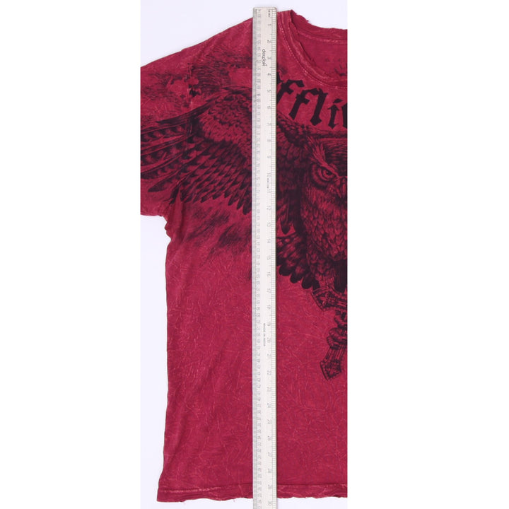 Y2K Mens Affliction T-Shirt Red Graphic Owl Print