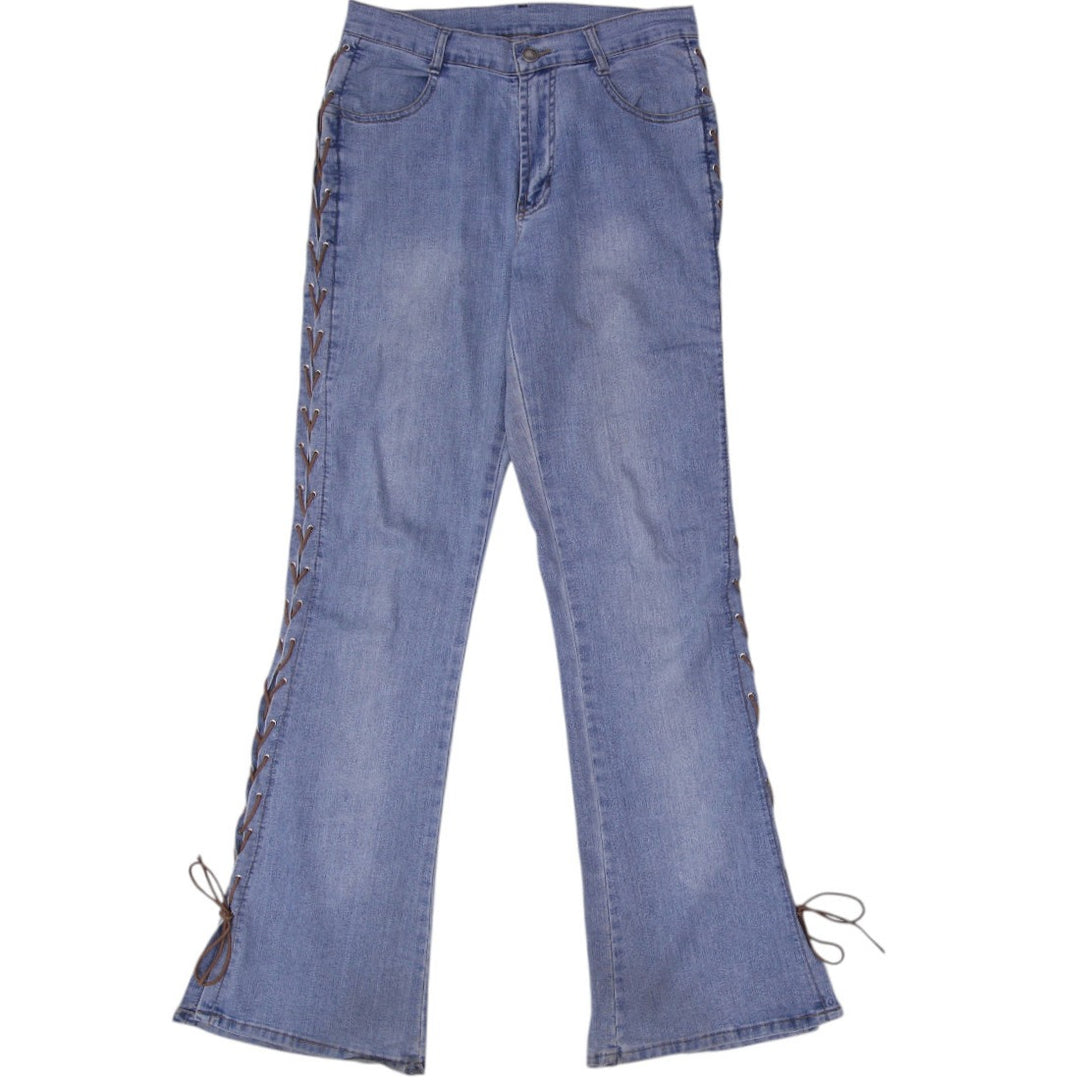 Y2K Ladies Lace-Up Light Blue Denim Flared Jeans Size 28 | Migration_Jeans & Pants | Fashion Rerun