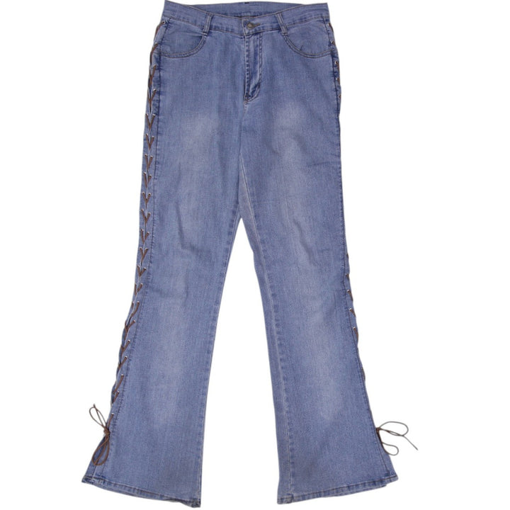 Y2K Ladies Lace-Up Light Blue Denim Flared Jeans Size 28 | Migration_Jeans & Pants | Fashion Rerun