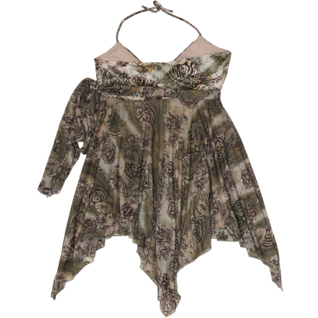 Y2K Ladies Floral Green Halter Boho Mini Dress Size XS