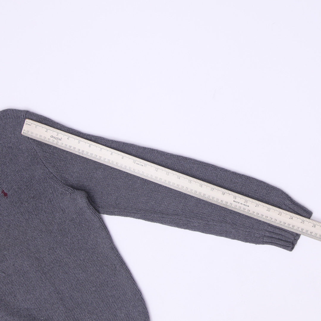 Mens Polo Ralph Lauren Quarter Zip Knit Sweater Gray Embroidered Pony