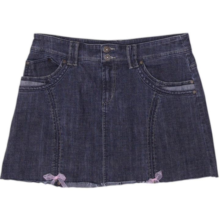 Y2K Ladies Distressed Casual Wear Blue Denim Mini Skirt Size 11/12 | Migration_Skirts | Fashion Rerun