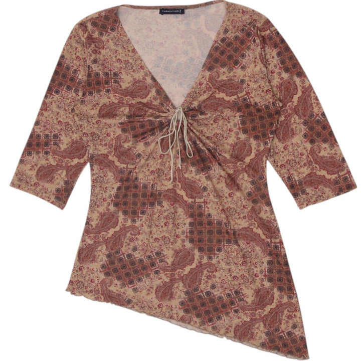 Y2K Ladies Fairweather Paisley Cinch Bust Asymmetrical Boho Top
