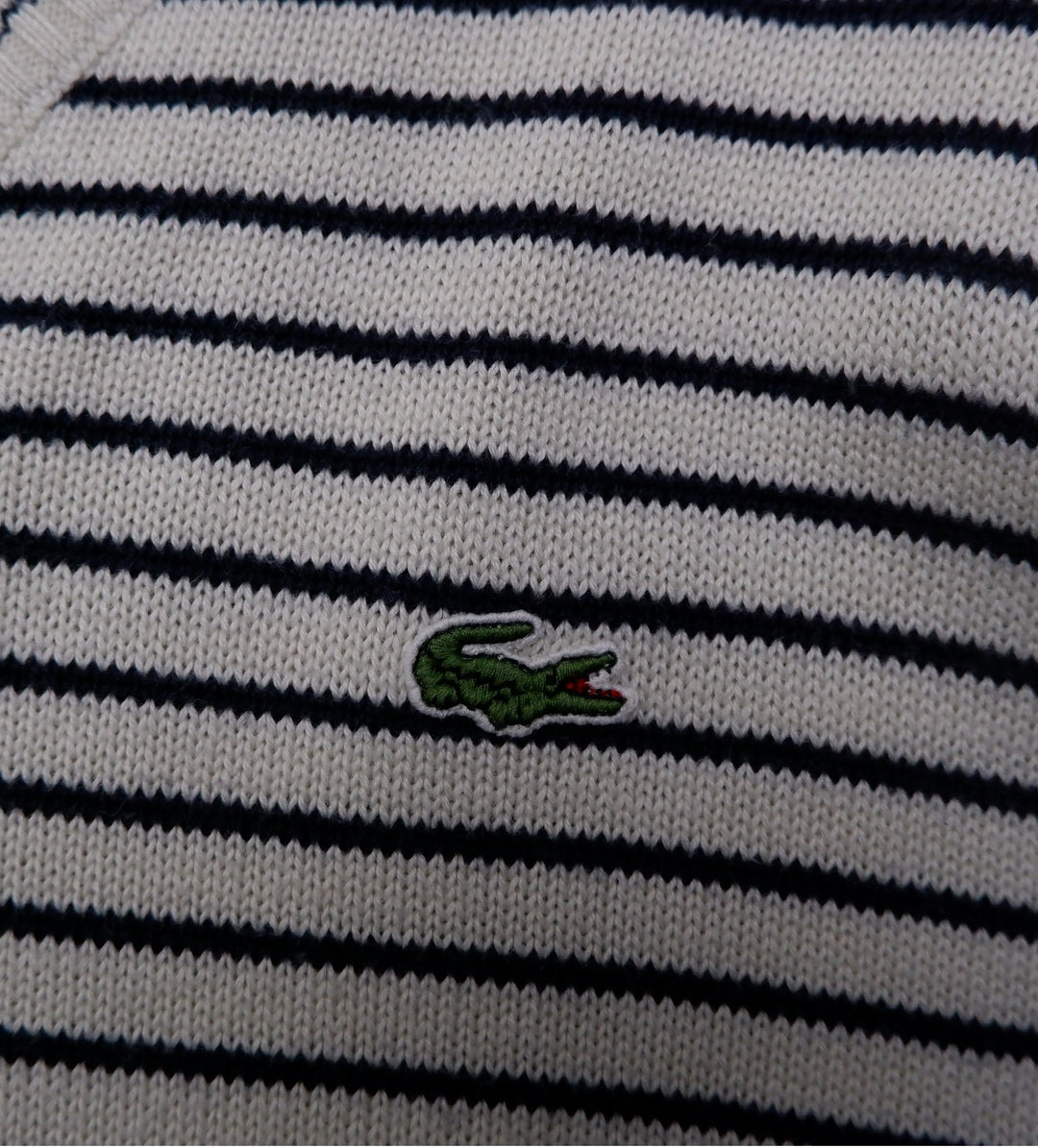 Vintage Mens Lacoste Sweater Navy Striped V-Neck Knit