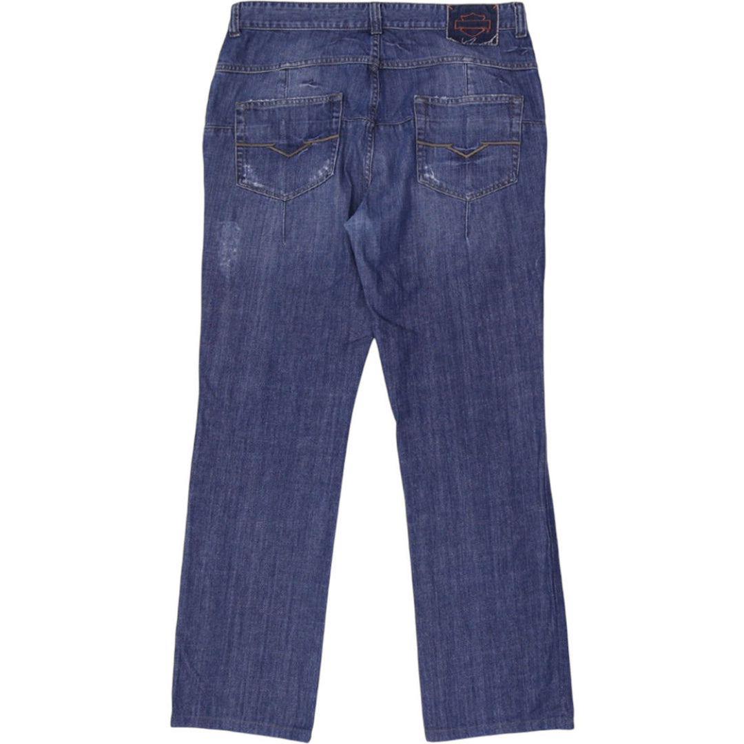 Y2K Mens Harley Davidson Jeans Washed Blue Straight Fit Denim