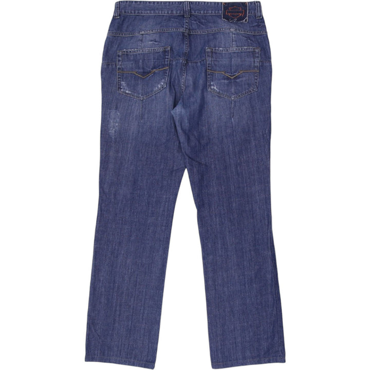 Y2K Mens Harley Davidson Jeans Washed Blue Straight Fit Denim