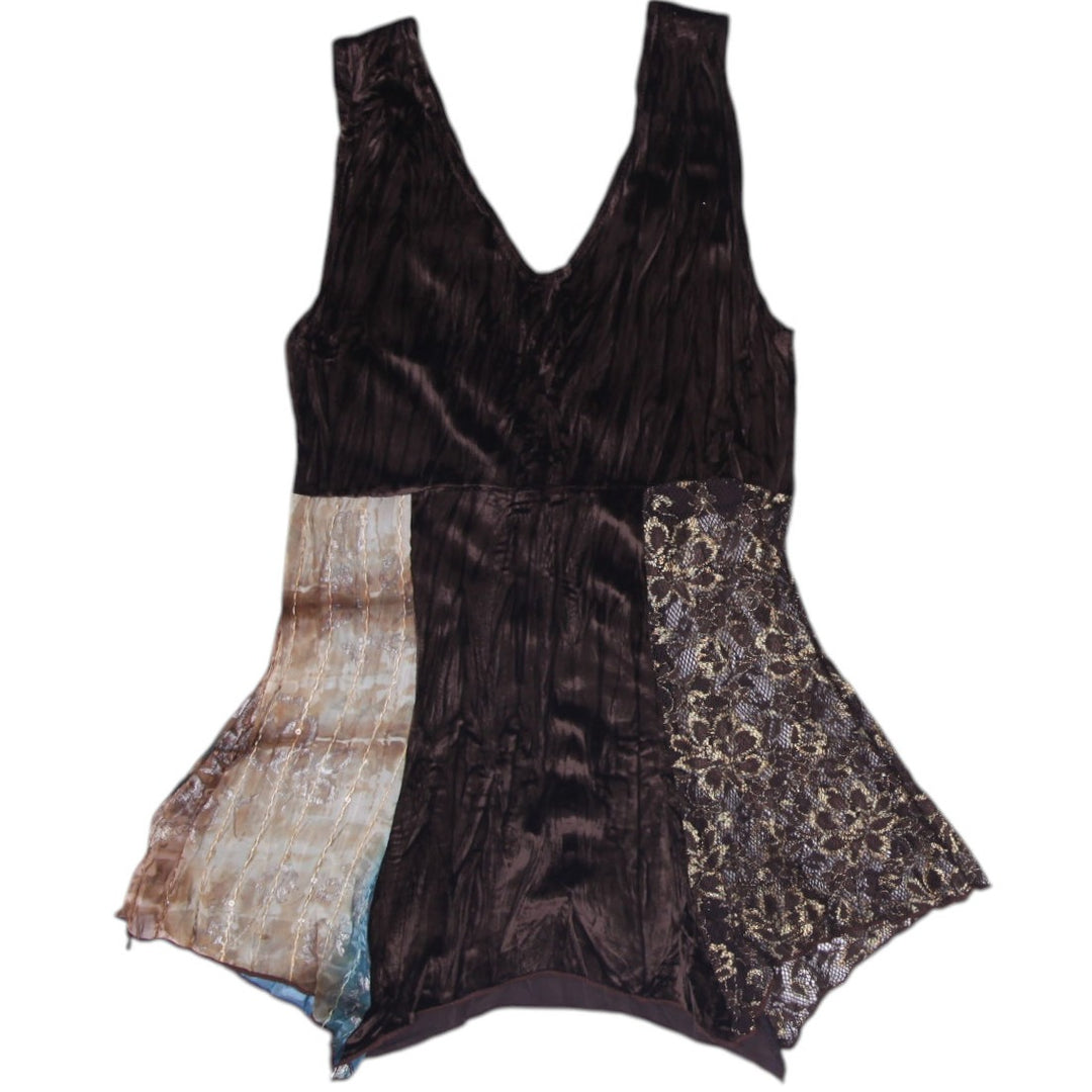Y2K Ladies 5-7-9 Y2K Patchwork Velvet Tunic Top Whimsigoth Handkerchief Size S