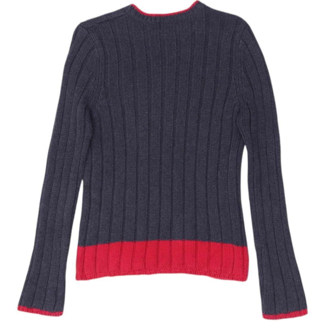 Vintage Ladies Polo Ralph Lauren American Flag Ribbed Knit Gray Sweater L