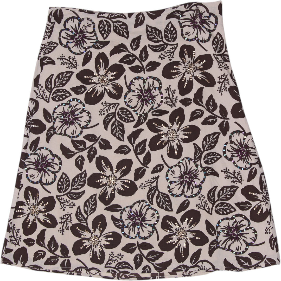 Y2K Ladies George Sequin Floral Hawaiian Tropical A-Line Cotton Skirt Size 12