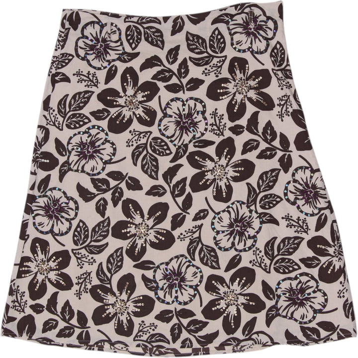 Y2K Ladies George Sequin Floral Hawaiian Tropical A-Line Cotton Skirt Size 12