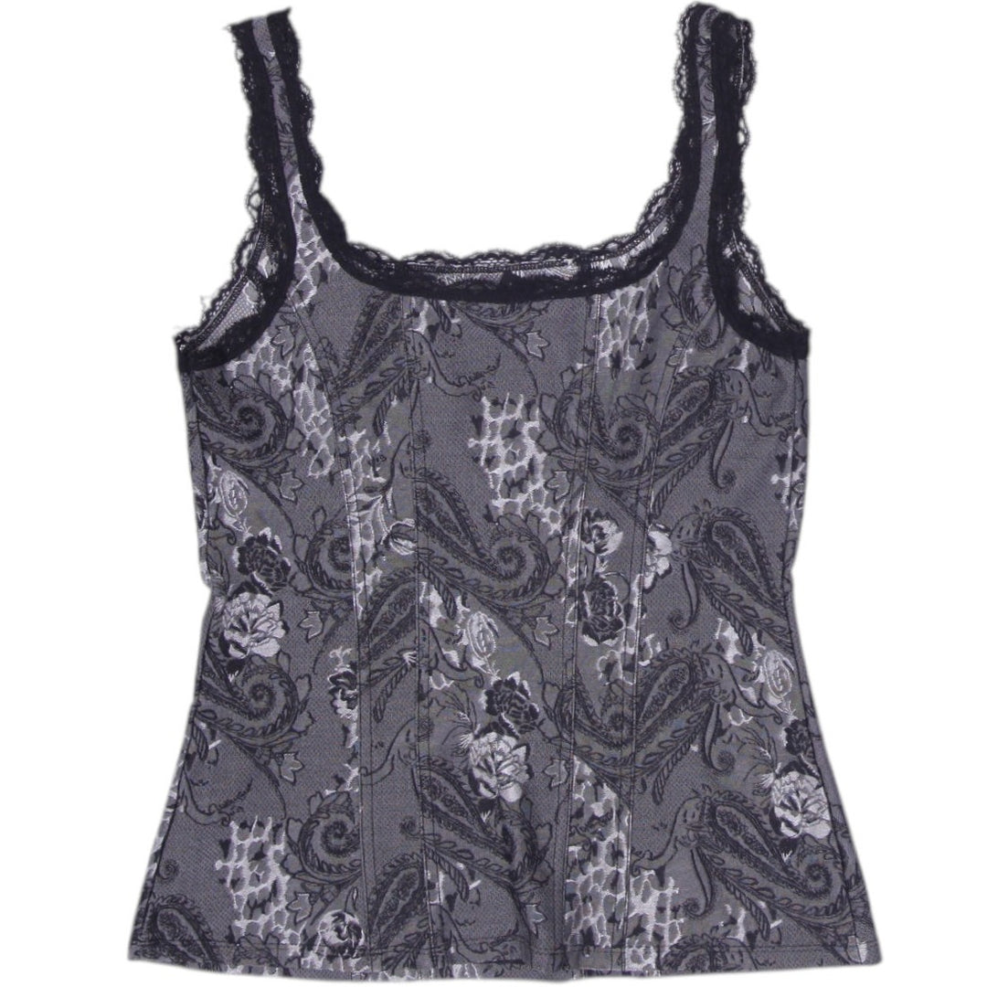 Y2K Ladies White House Black Market Paisley Lace-Trim Cami Tank Top Size S