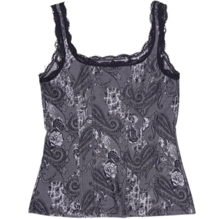 Y2K Ladies White House Black Market Paisley Lace-Trim Cami Tank Top Size S
