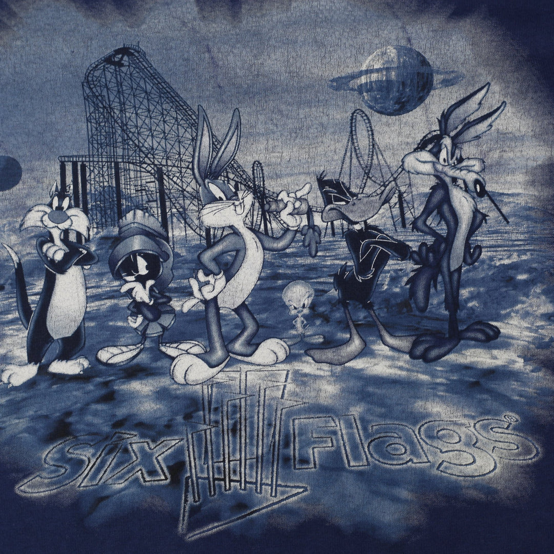 Vintage Mens Six Flags T-Shirt Navy Looney Tunes Graphic