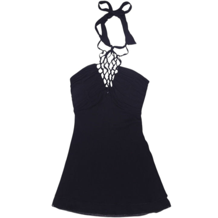 Y2K Ladies Le Chateau Halter Top Black Mesh XXS | Migration_Y2K Tops | Fashion Rerun