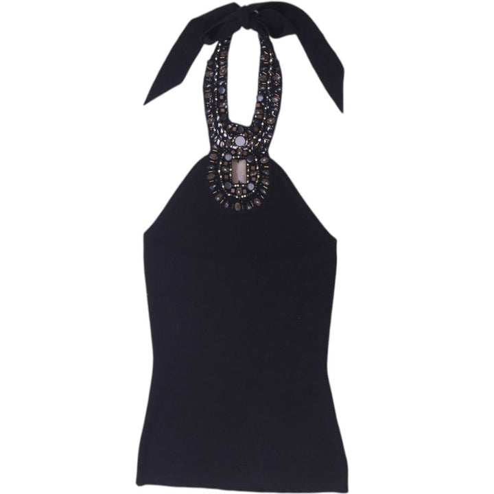 Y2K Ladies White House Black Market Beaded Halter Top Size XXS