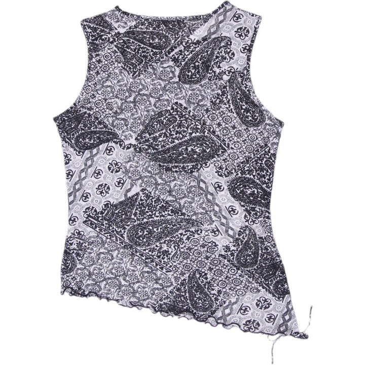 Y2K Ladies Aquarelle Sleeveless Top Black Paisley Pattern Size M