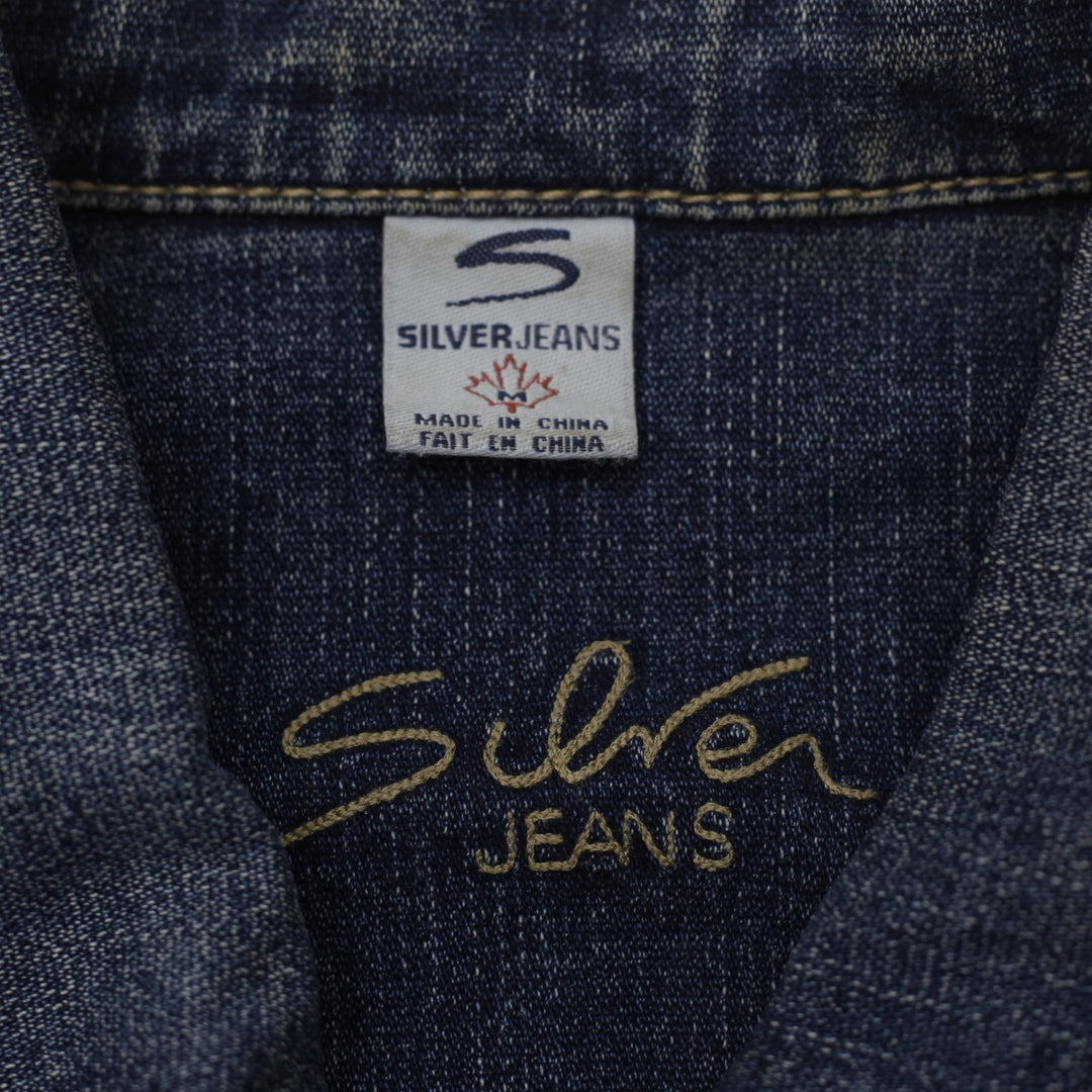 Y2K Ladies Silver Jeans Co. Dark Wash Denim Jacket Size M
