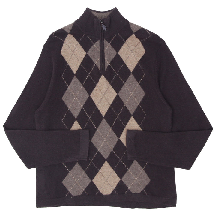 Mens Daniel Bishop Argyle 100% Cashmere 1/4 Zip Sweater - Fashion Rerun Vintage Migration_Sweaters