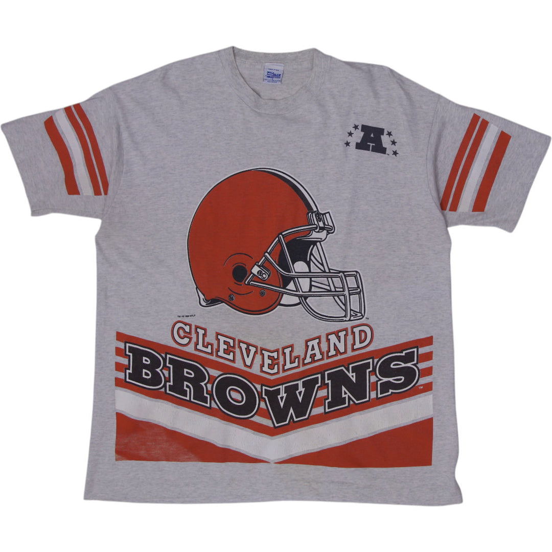 Vintage Mens Salem T-Shirt Gray Cleveland Browns NFL Graphic S.Stitch Size L