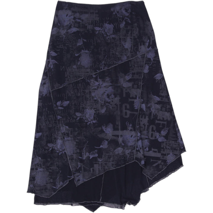Y2K Ladies Floral Layered Asymmetric Graphic Black Skirt Size S | Migration_Skirts | Fashion Rerun