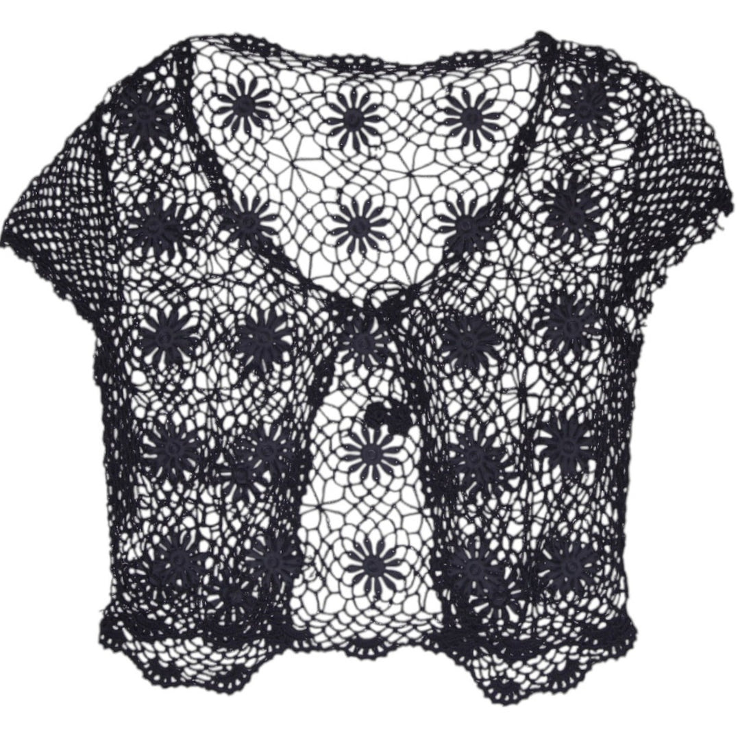 Y2K Ladies Crochet Floral Knit Bolero Shrugged Cardigan Top