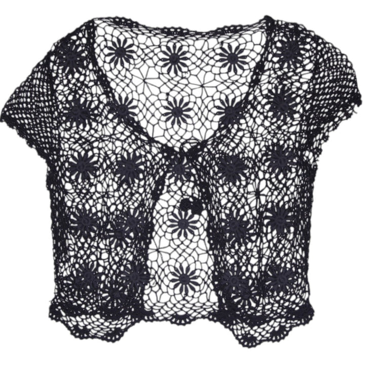 Y2K Ladies Crochet Floral Knit Bolero Shrugged Cardigan Top