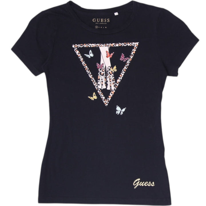 Y2K Ladies Guess Los Angeles Graphic T-Shirt Black Size XS