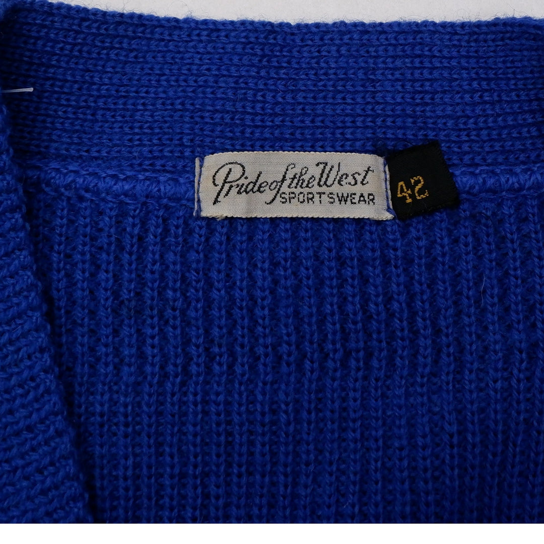 Vintage Mens Pride of the West Cardigan Blue Applique Varsity Patch