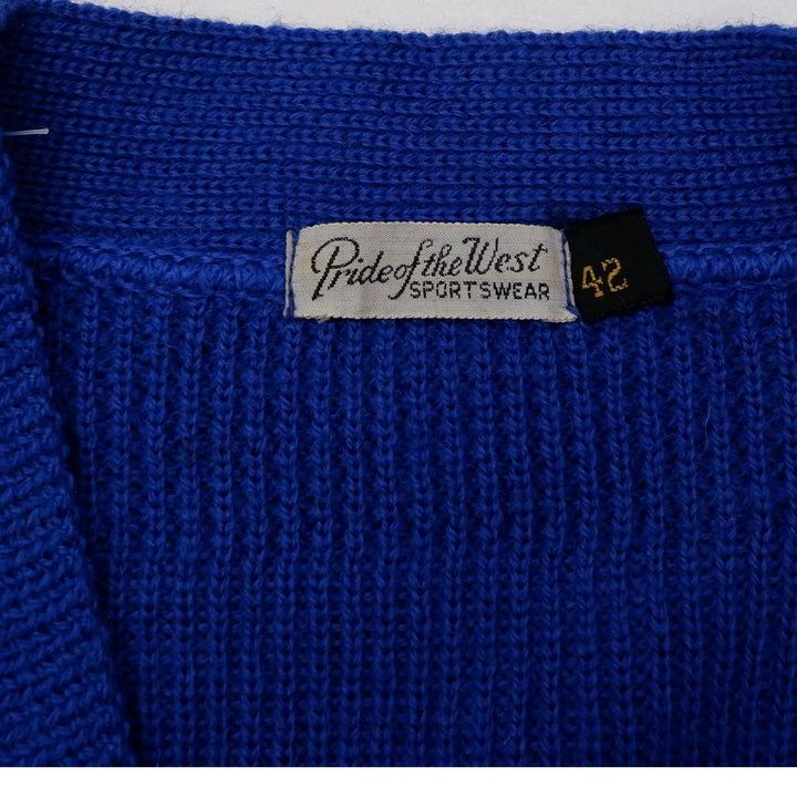 Vintage Mens Pride of the West Cardigan Blue Applique Varsity Patch