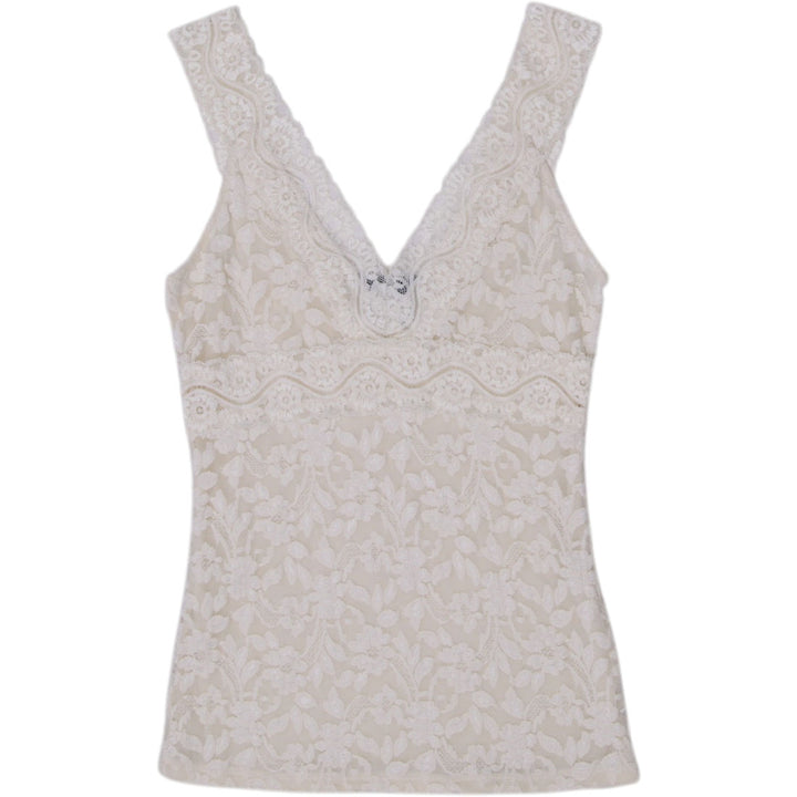 Y2K Ladies Moda International Floral Lace V-Neck Coquette Cami Top Size XS