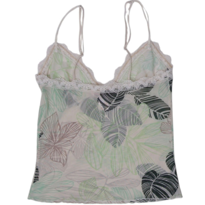 Y2K Ladies Camisole Green Leaf Lace Trim Spaghetti Strap Top Size S/P | Migration_Tops - Side View | Fashion Rerun