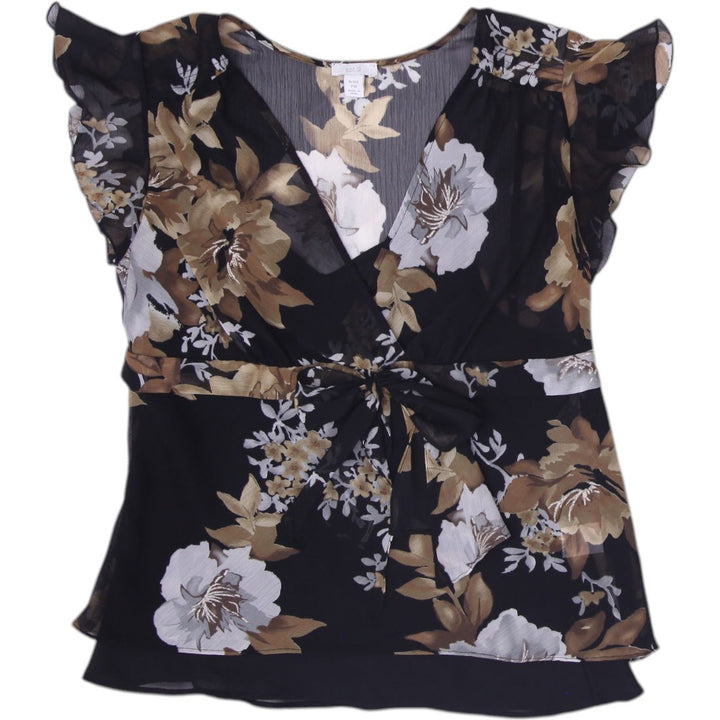 Y2K Ladies Apt. 9 Floral Blouse Flutter Sleeve Top Size PM