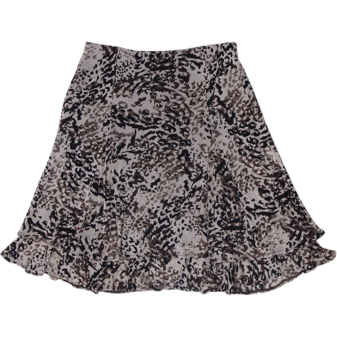 Y2K Ladies 212 Collection Abstract Leopard Animal Print Ruffle Hem Midi Skirt