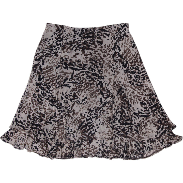 Y2K Ladies 212 Collection Abstract Leopard Animal Print Ruffle Hem Midi Skirt