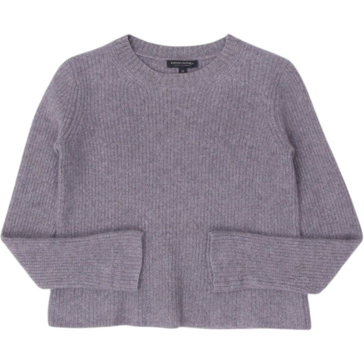 Ladies Banana Republic 100% Cashmere Sweater Gray Ribbed Knit Soft