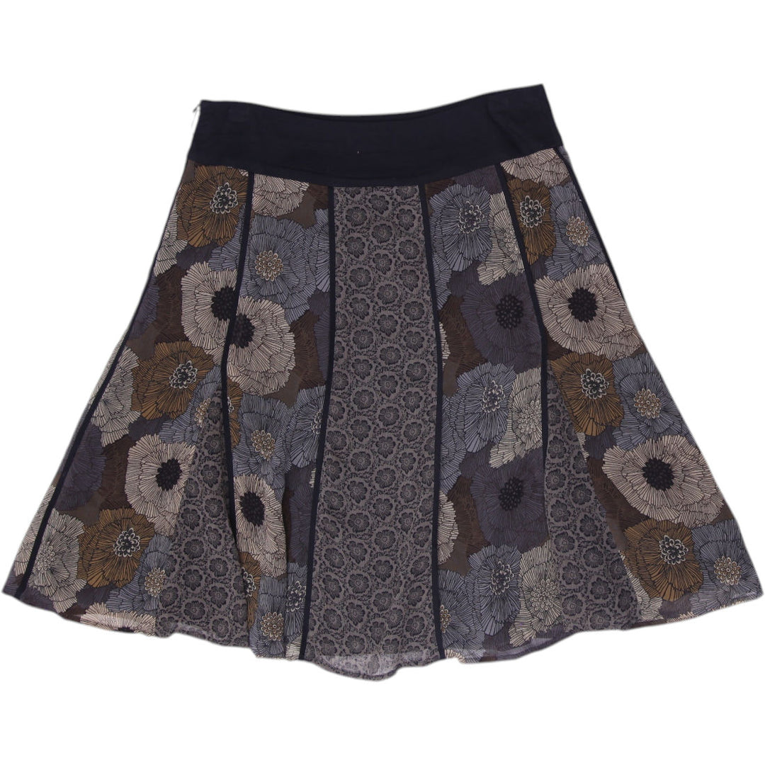 Y2K Ladies Tribal Paneled Mesh Midi Skirt Earthy Floral Patchwork Print Size 4