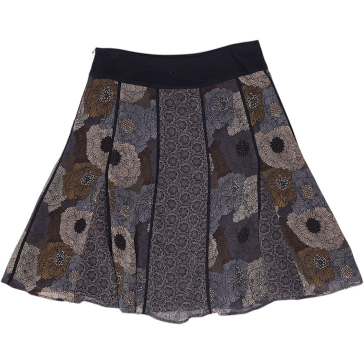 Y2K Ladies Tribal Paneled Mesh Midi Skirt Earthy Floral Patchwork Print Size 4