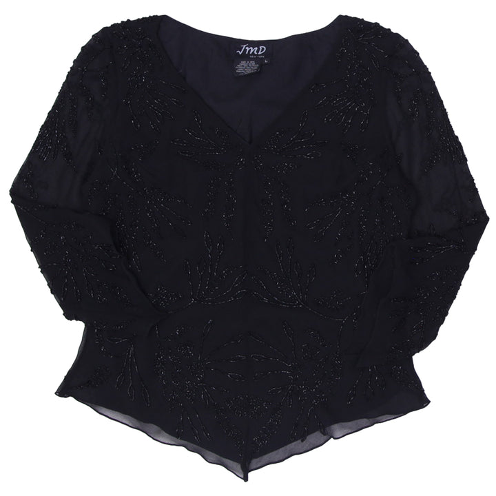 Y2K Ladies JMD New York Beaded 3/4 Sleeve Top