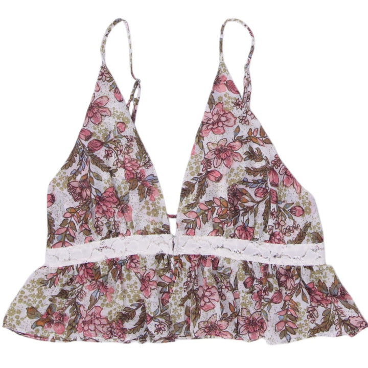 Y2K Ladies Intimately Free People Floral Lace Trim Ruffle Hem Boho Cami Top S
