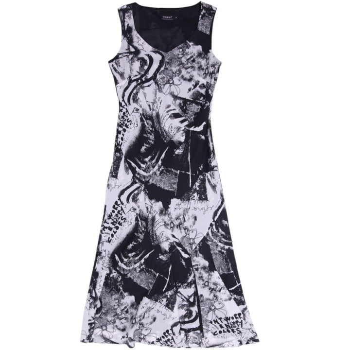 Y2K Ladies Tribal Graffiti Print Sleeveless Long Dress Size S