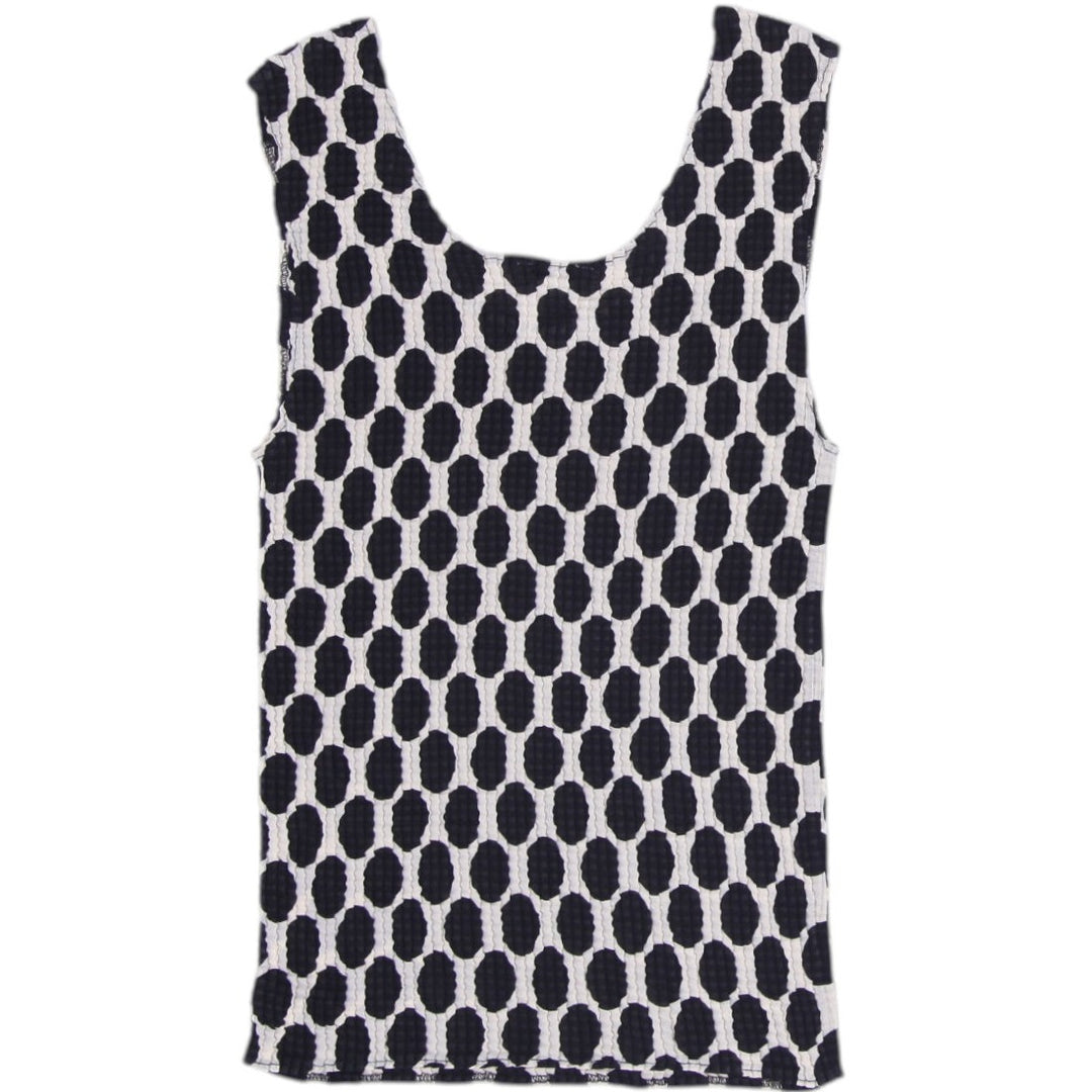 Y2K Ladies Nicola Black & White Oval Geometric Stretch Bubble Popcorn Tank Top M