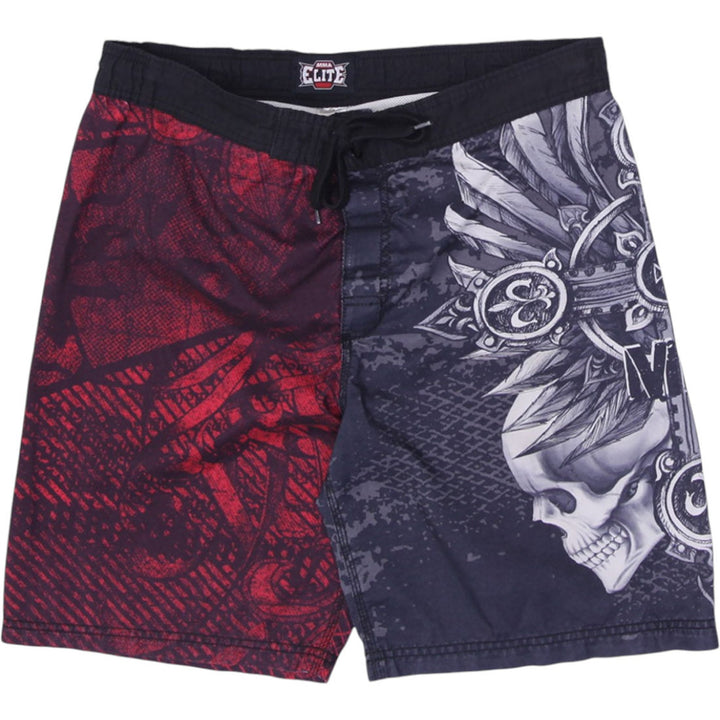 Y2K men’s elite boxing shorts with multicolor skull graphic print and athletic fit